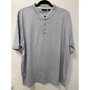 Paul Fredrick Men's XL Light Gray/White Cotton Short Sleeve Polo Henley Tee NWT